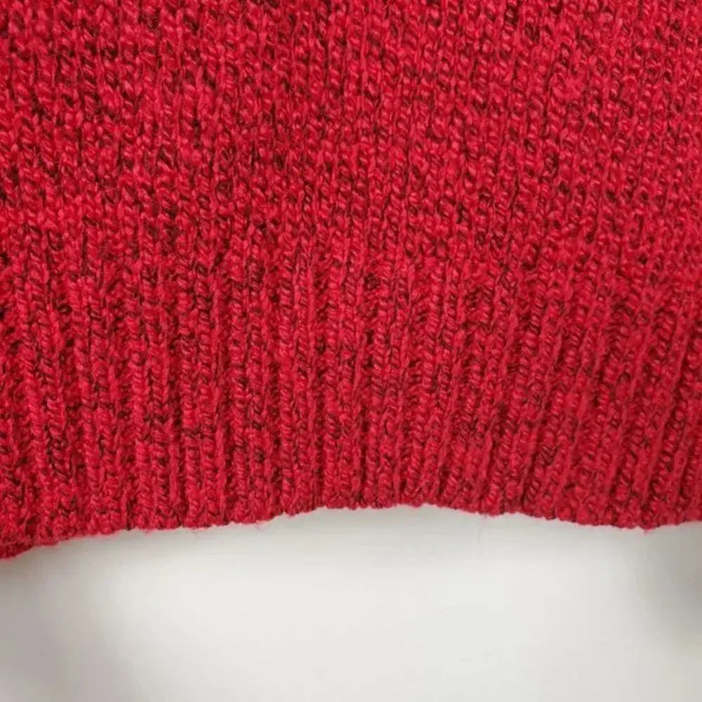 Karen Scott Red Cable Knit Sweater Women Size M Pullover Long Sleeve Quarter Zip